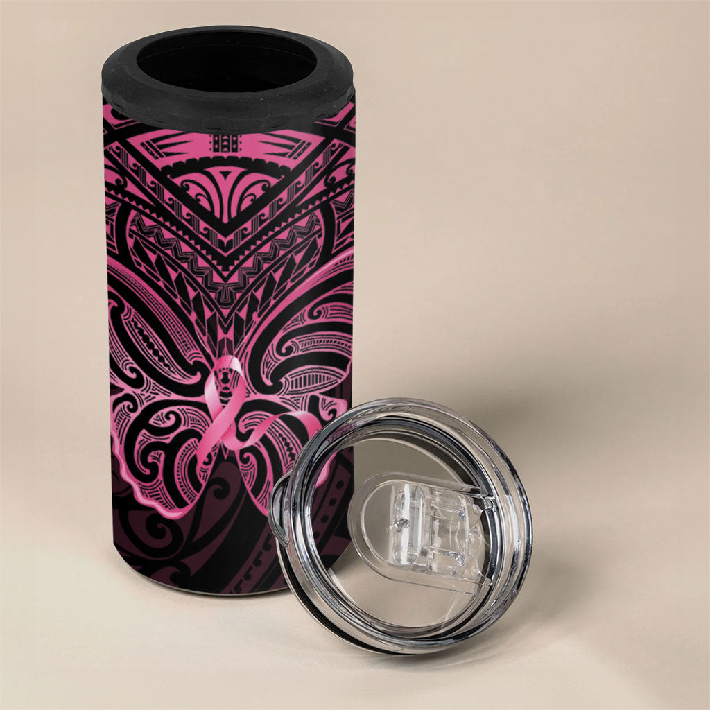 New Zealand Breast Cancer Support 4 in 1 Can Cooler Tumbler Maori Butterfly Pink Ribbon Black Version
