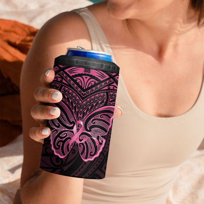 New Zealand Breast Cancer Support 4 in 1 Can Cooler Tumbler Maori Butterfly Pink Ribbon Black Version