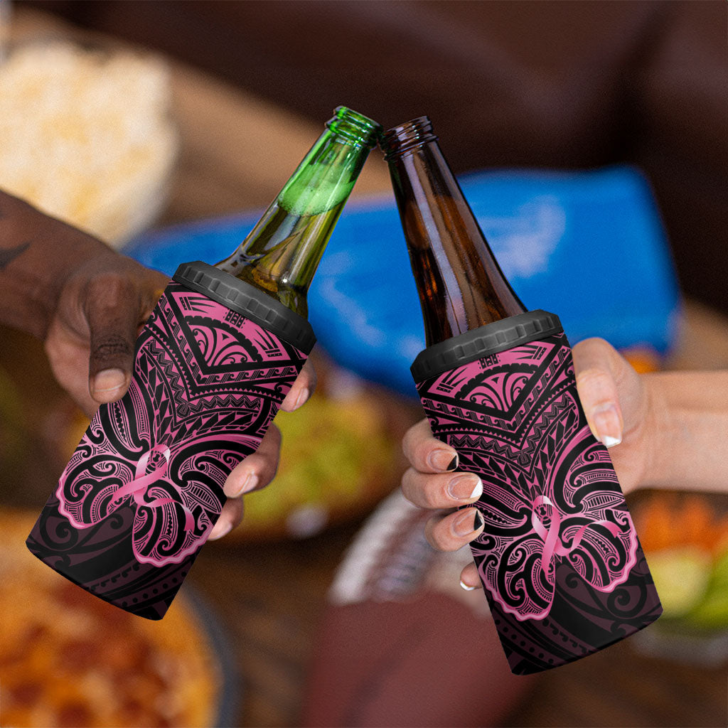 New Zealand Breast Cancer Support 4 in 1 Can Cooler Tumbler Maori Butterfly Pink Ribbon Black Version