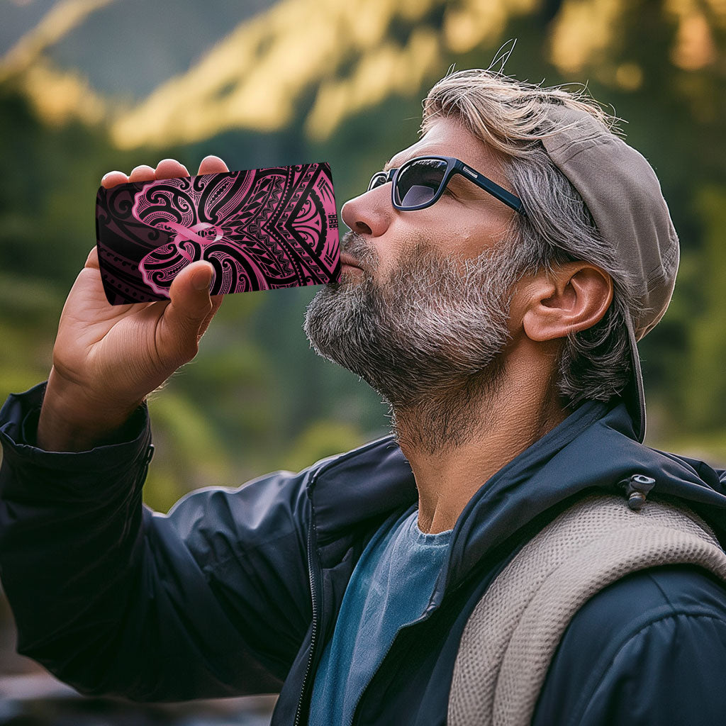 New Zealand Breast Cancer Support 4 in 1 Can Cooler Tumbler Maori Butterfly Pink Ribbon Black Version