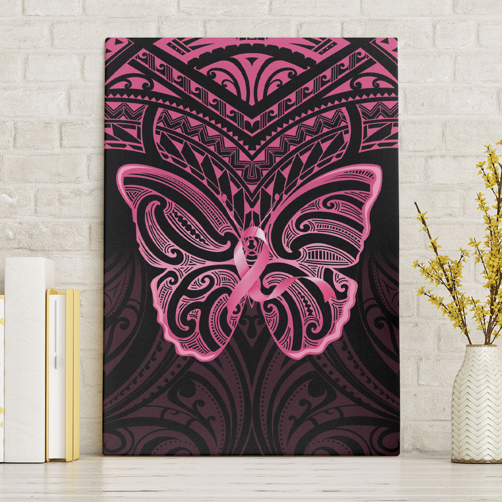 New Zealand Breast Cancer Support Canvas Wall Art Maori Butterfly Pink Ribbon Black Version