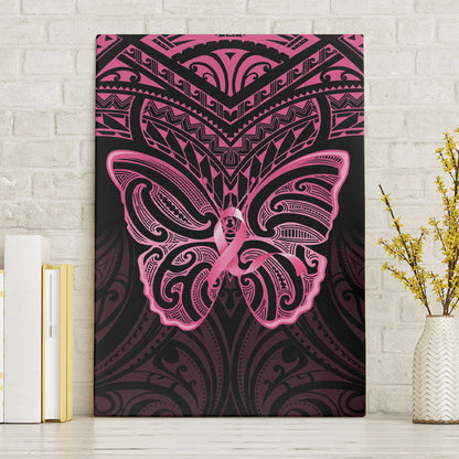 New Zealand Breast Cancer Support Canvas Wall Art Maori Butterfly Pink Ribbon Black Version
