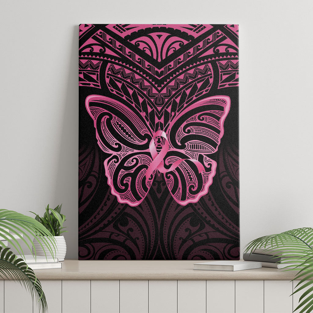 New Zealand Breast Cancer Support Canvas Wall Art Maori Butterfly Pink Ribbon Black Version