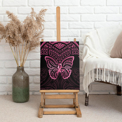 New Zealand Breast Cancer Support Canvas Wall Art Maori Butterfly Pink Ribbon Black Version
