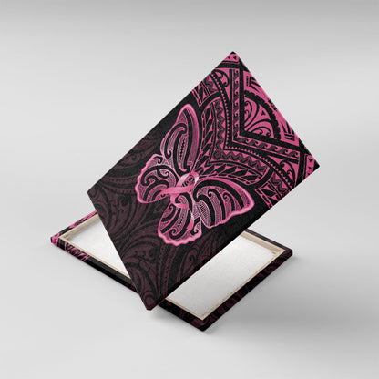New Zealand Breast Cancer Support Canvas Wall Art Maori Butterfly Pink Ribbon Black Version