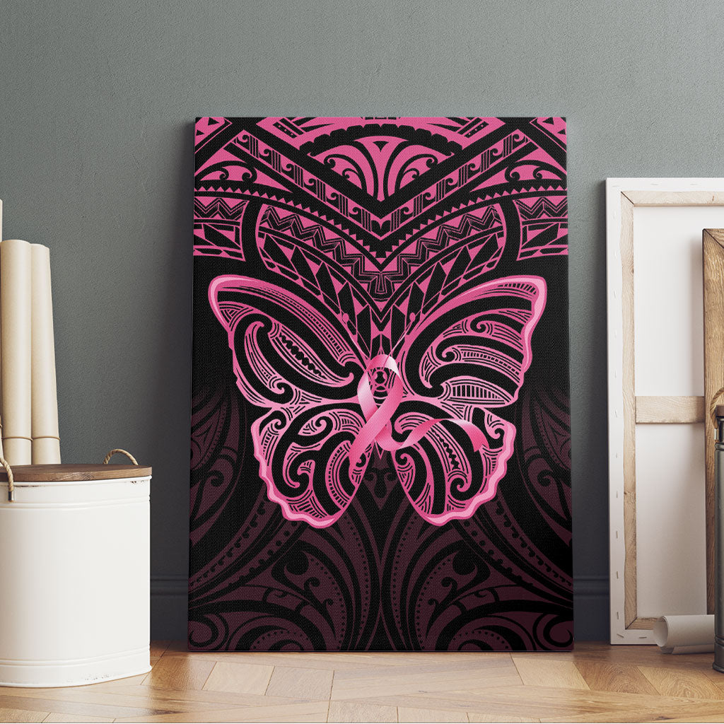 New Zealand Breast Cancer Support Canvas Wall Art Maori Butterfly Pink Ribbon Black Version