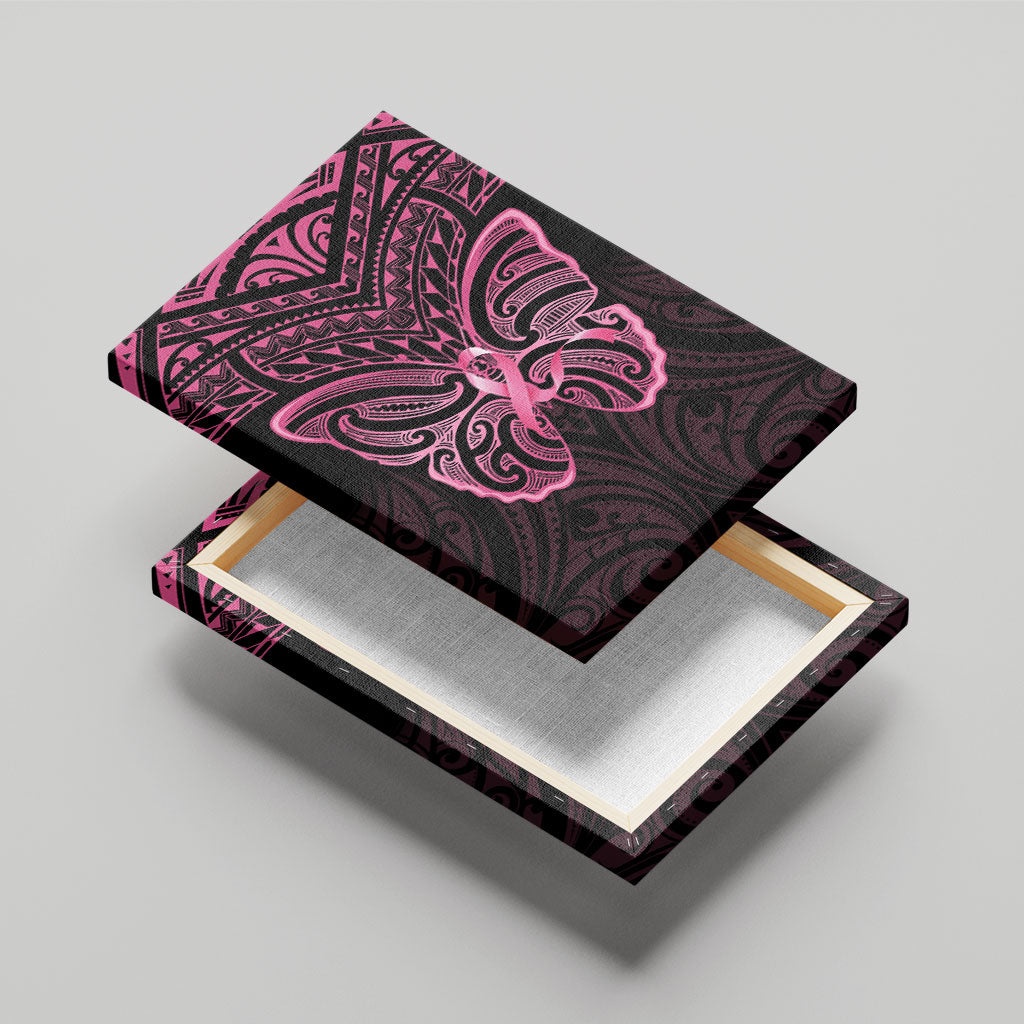 New Zealand Breast Cancer Support Canvas Wall Art Maori Butterfly Pink Ribbon Black Version