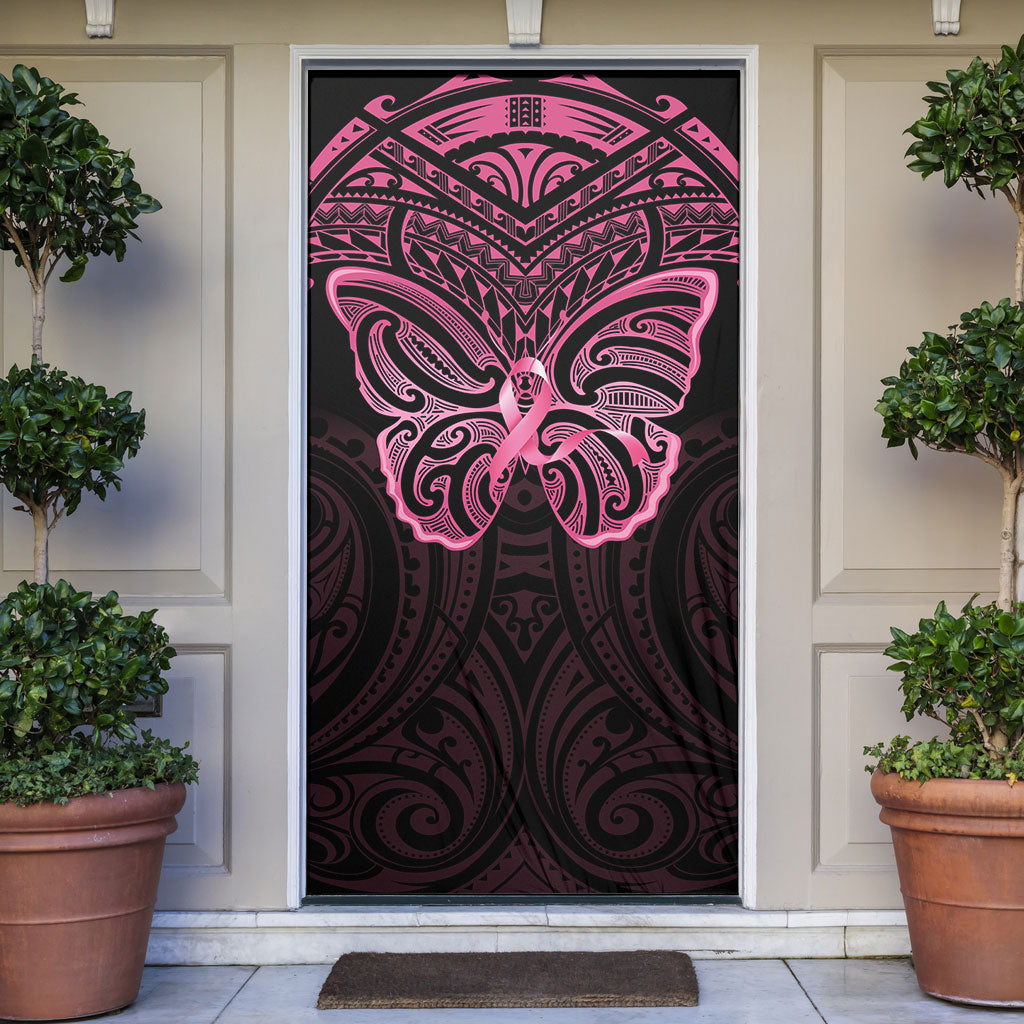 New Zealand Breast Cancer Support Door Cover Maori Butterfly Pink Ribbon Black Version