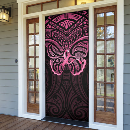 New Zealand Breast Cancer Support Door Cover Maori Butterfly Pink Ribbon Black Version