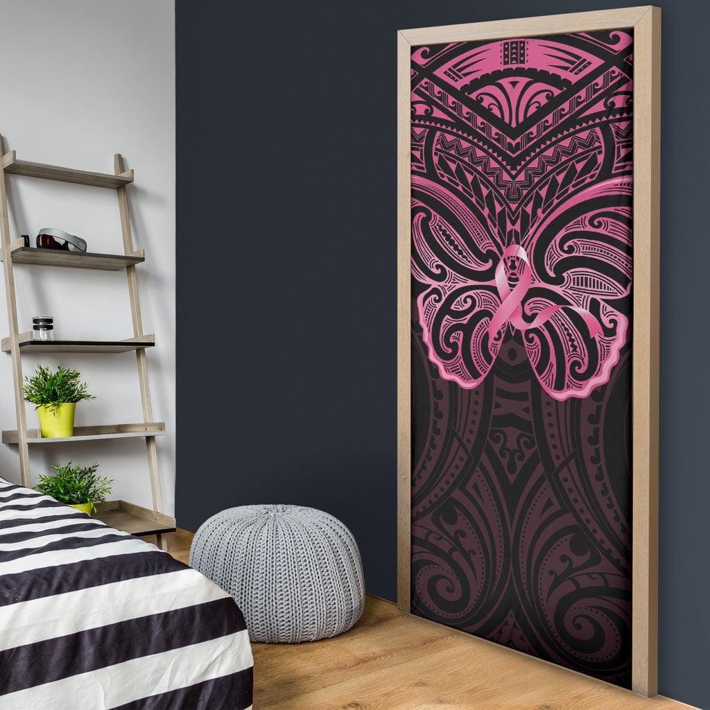 New Zealand Breast Cancer Support Door Cover Maori Butterfly Pink Ribbon Black Version