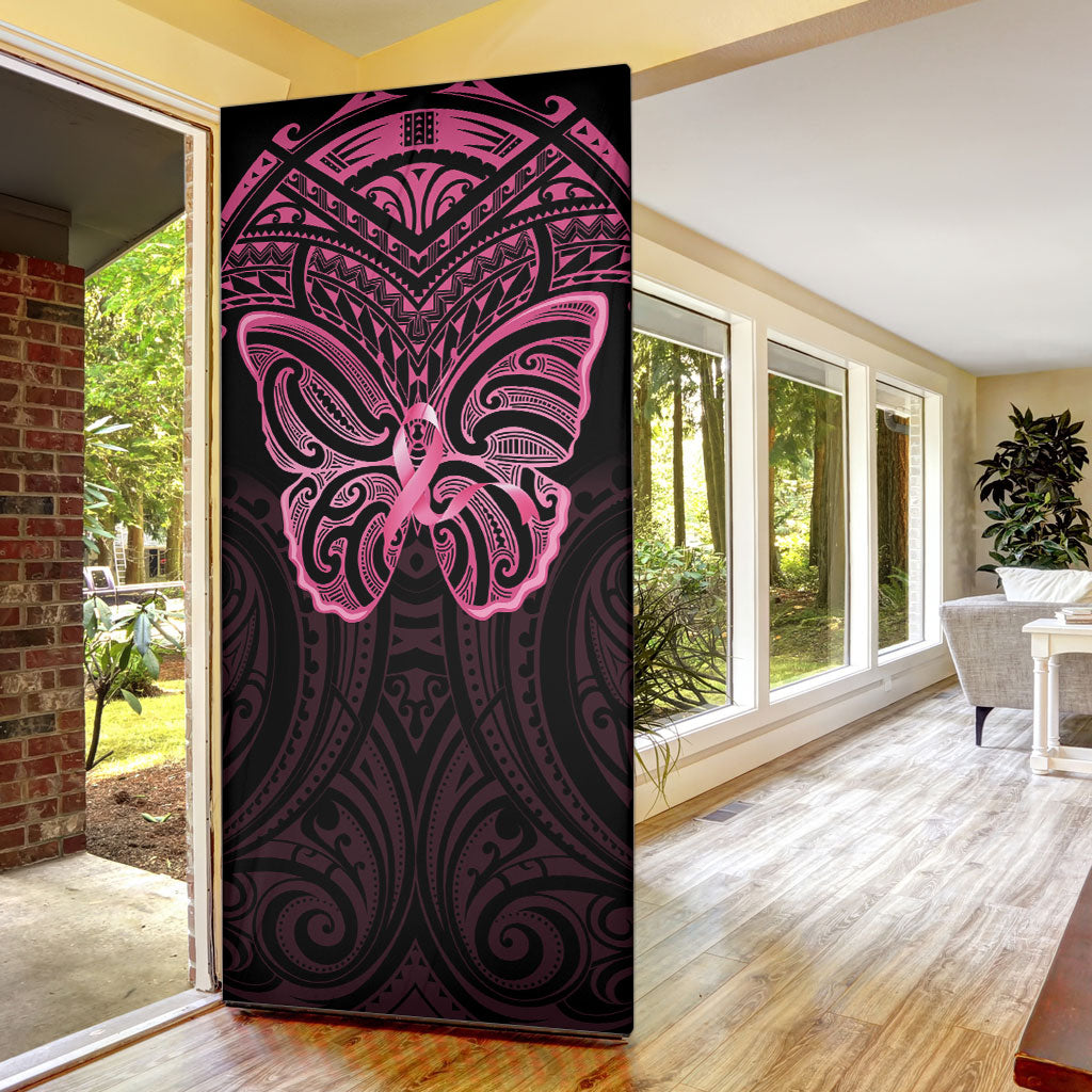 New Zealand Breast Cancer Support Door Cover Maori Butterfly Pink Ribbon Black Version