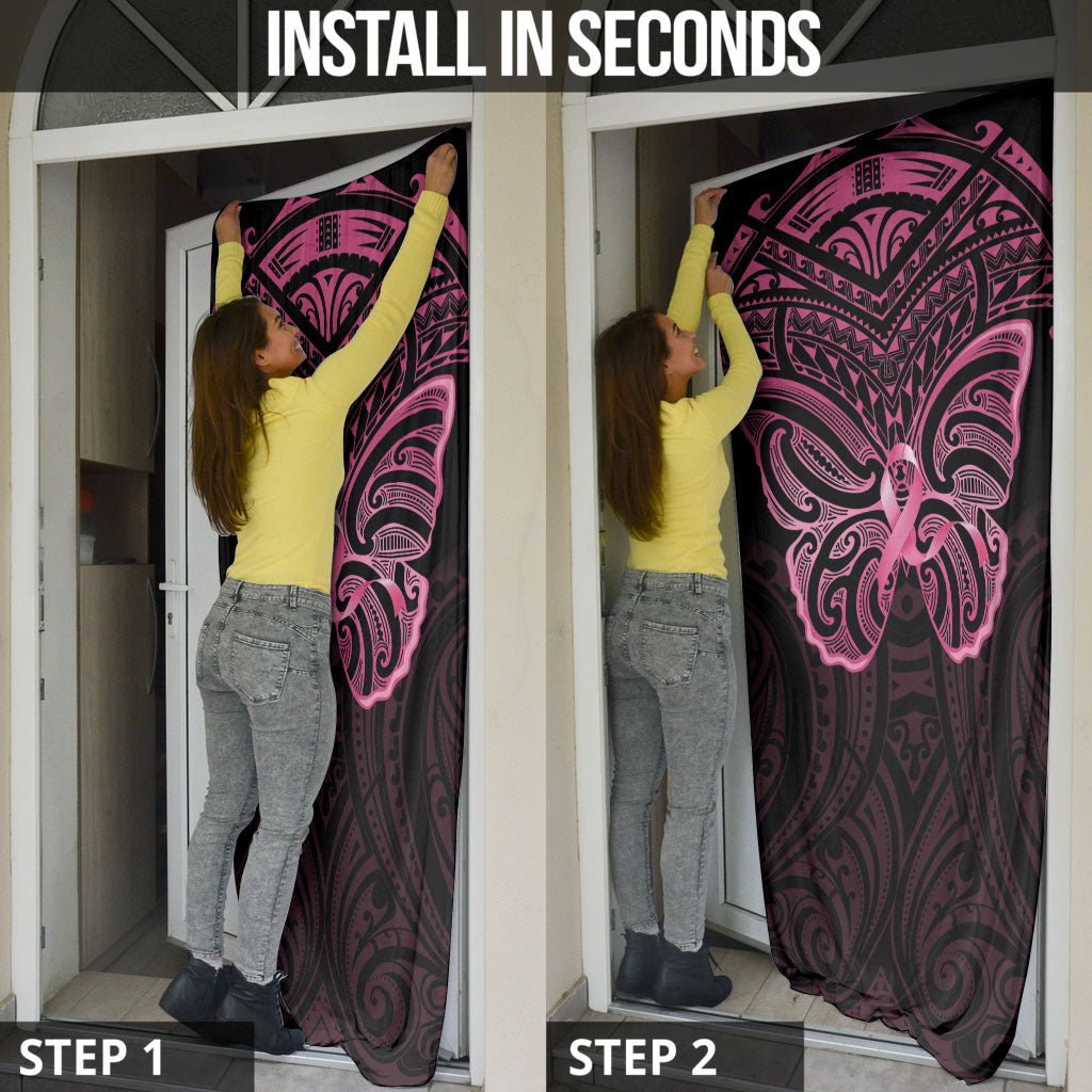 New Zealand Breast Cancer Support Door Cover Maori Butterfly Pink Ribbon Black Version