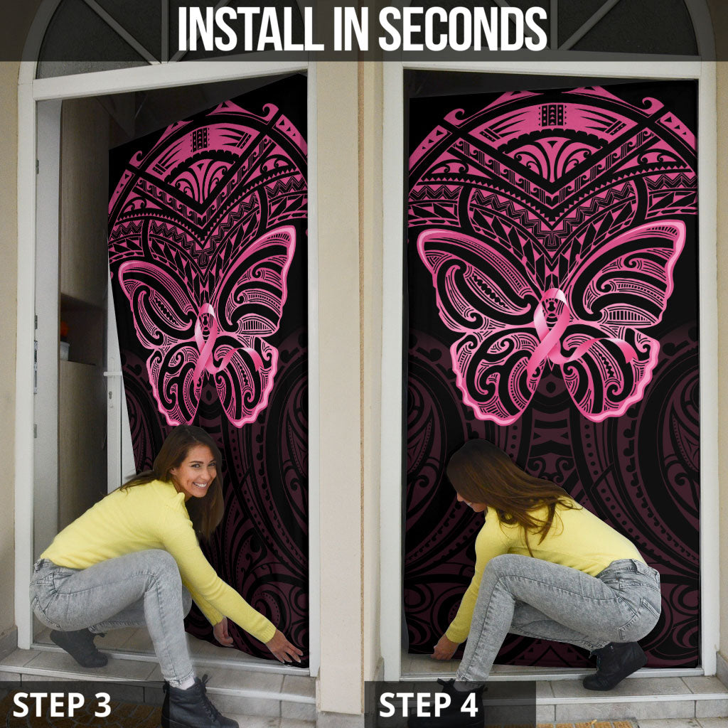 New Zealand Breast Cancer Support Door Cover Maori Butterfly Pink Ribbon Black Version