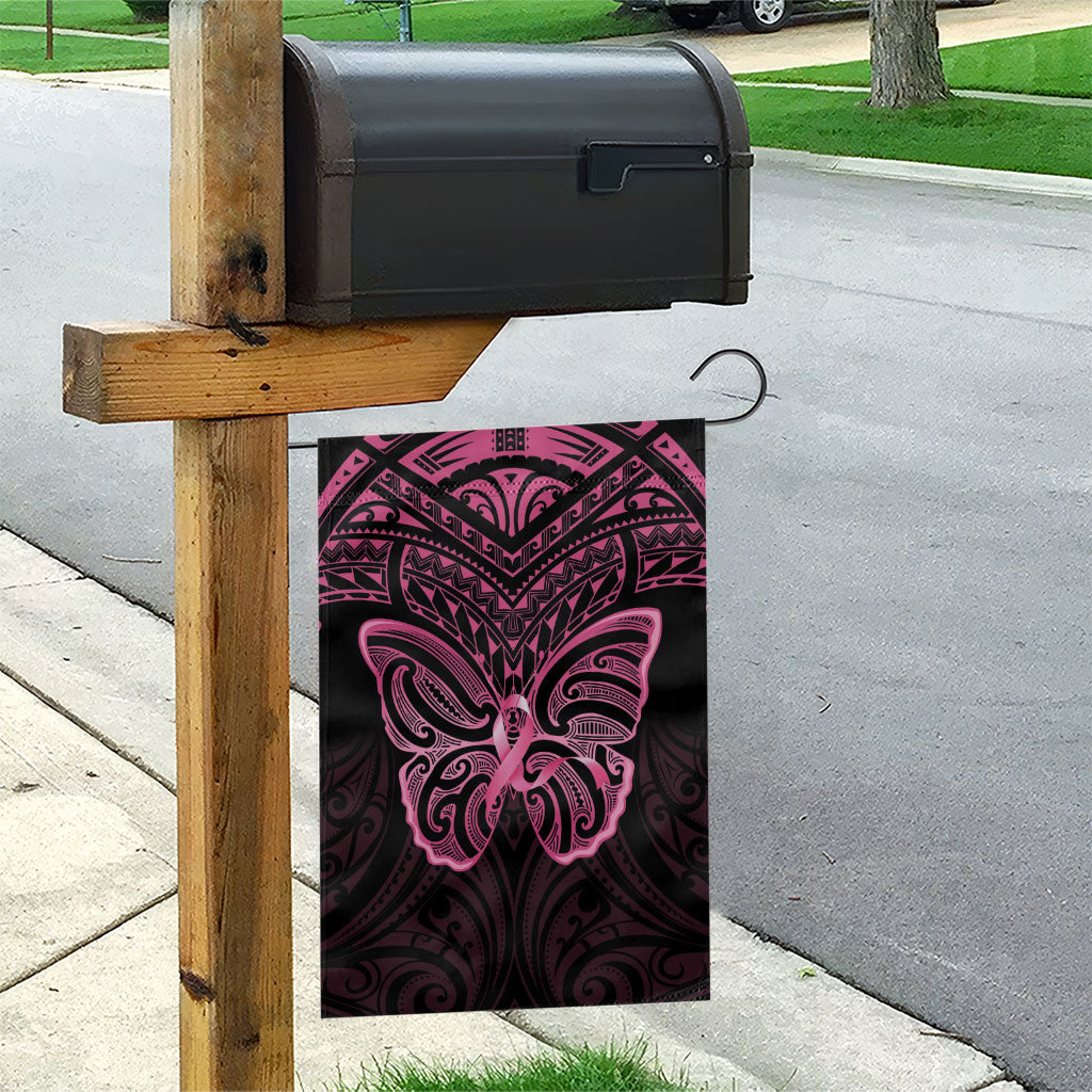 New Zealand Breast Cancer Support Garden Flag Maori Butterfly Pink Ribbon Black Version