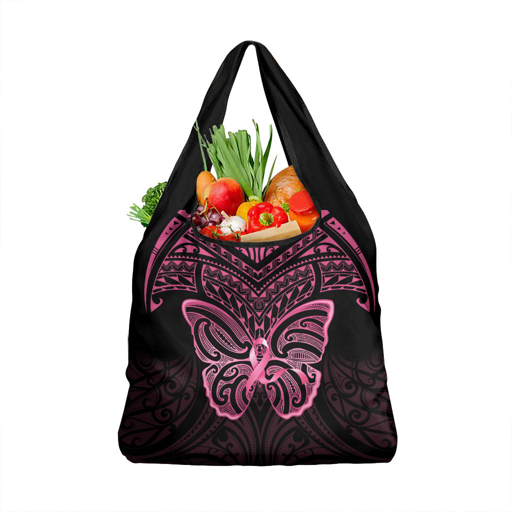 New Zealand Breast Cancer Support Grocery Bag Maori Butterfly Pink Ribbon Black Version