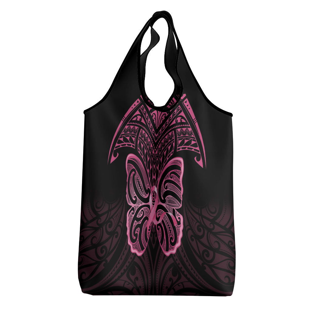 New Zealand Breast Cancer Support Grocery Bag Maori Butterfly Pink Ribbon Black Version