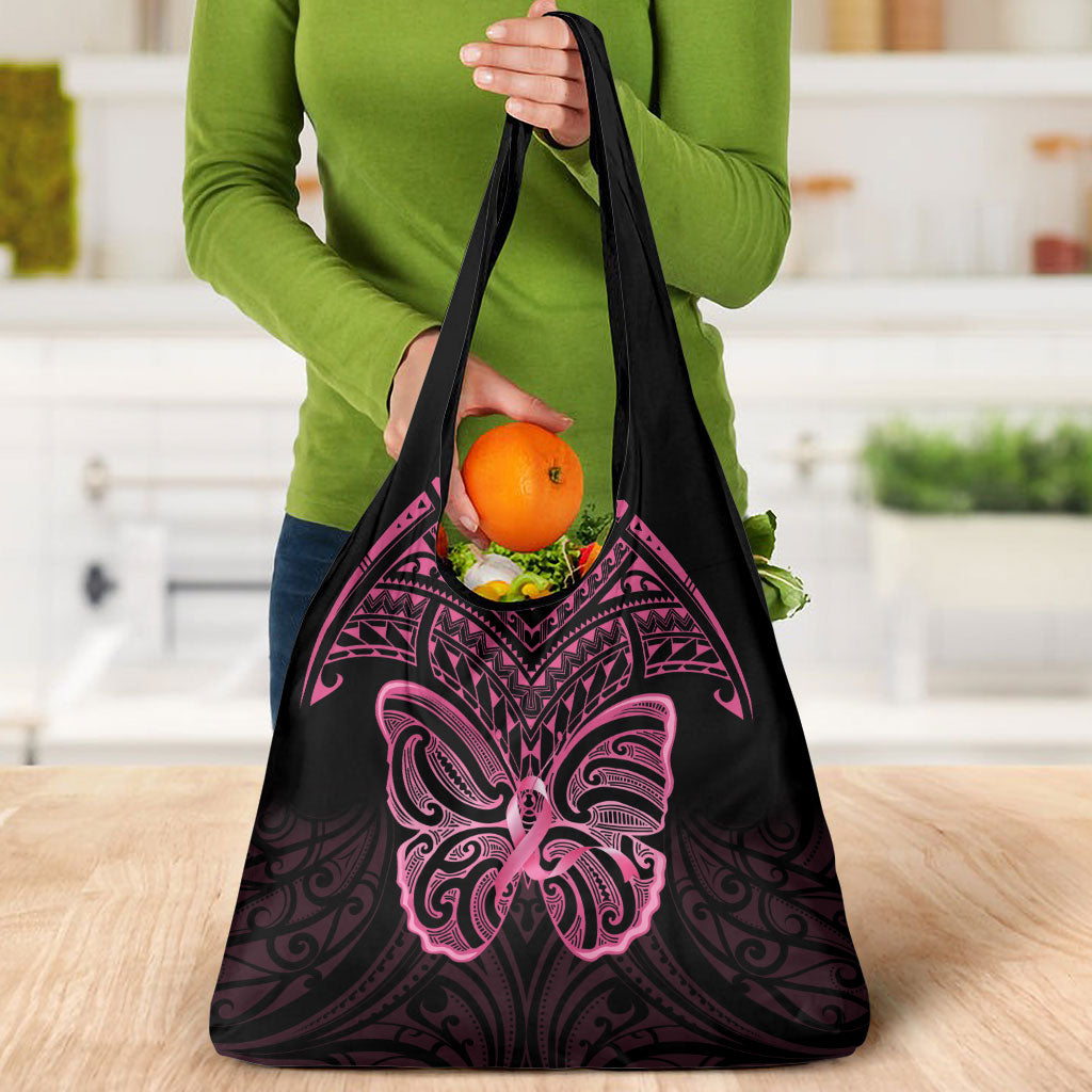 New Zealand Breast Cancer Support Grocery Bag Maori Butterfly Pink Ribbon Black Version
