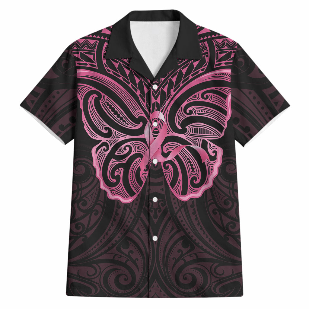 New Zealand Breast Cancer Support Hawaiian Shirt Maori Butterfly Pink Ribbon Black Version
