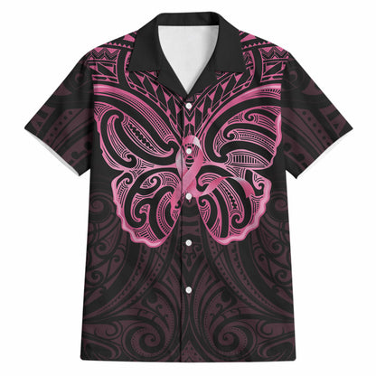 New Zealand Breast Cancer Support Hawaiian Shirt Maori Butterfly Pink Ribbon Black Version