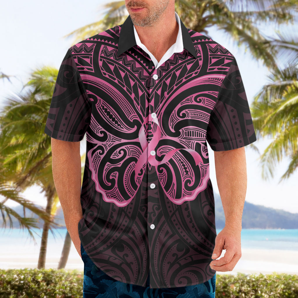 New Zealand Breast Cancer Support Hawaiian Shirt Maori Butterfly Pink Ribbon Black Version