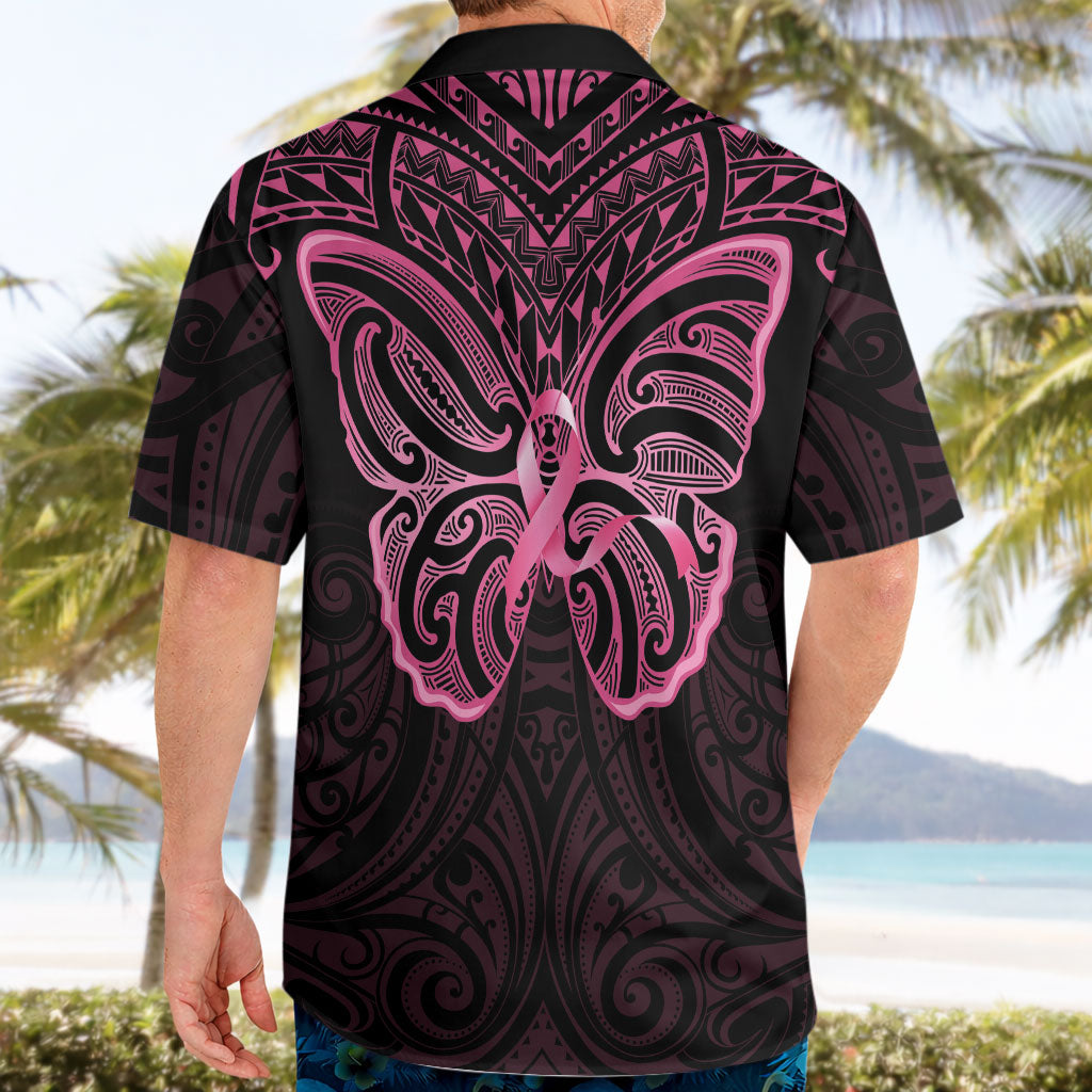 New Zealand Breast Cancer Support Hawaiian Shirt Maori Butterfly Pink Ribbon Black Version