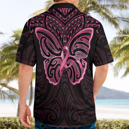 New Zealand Breast Cancer Support Hawaiian Shirt Maori Butterfly Pink Ribbon Black Version