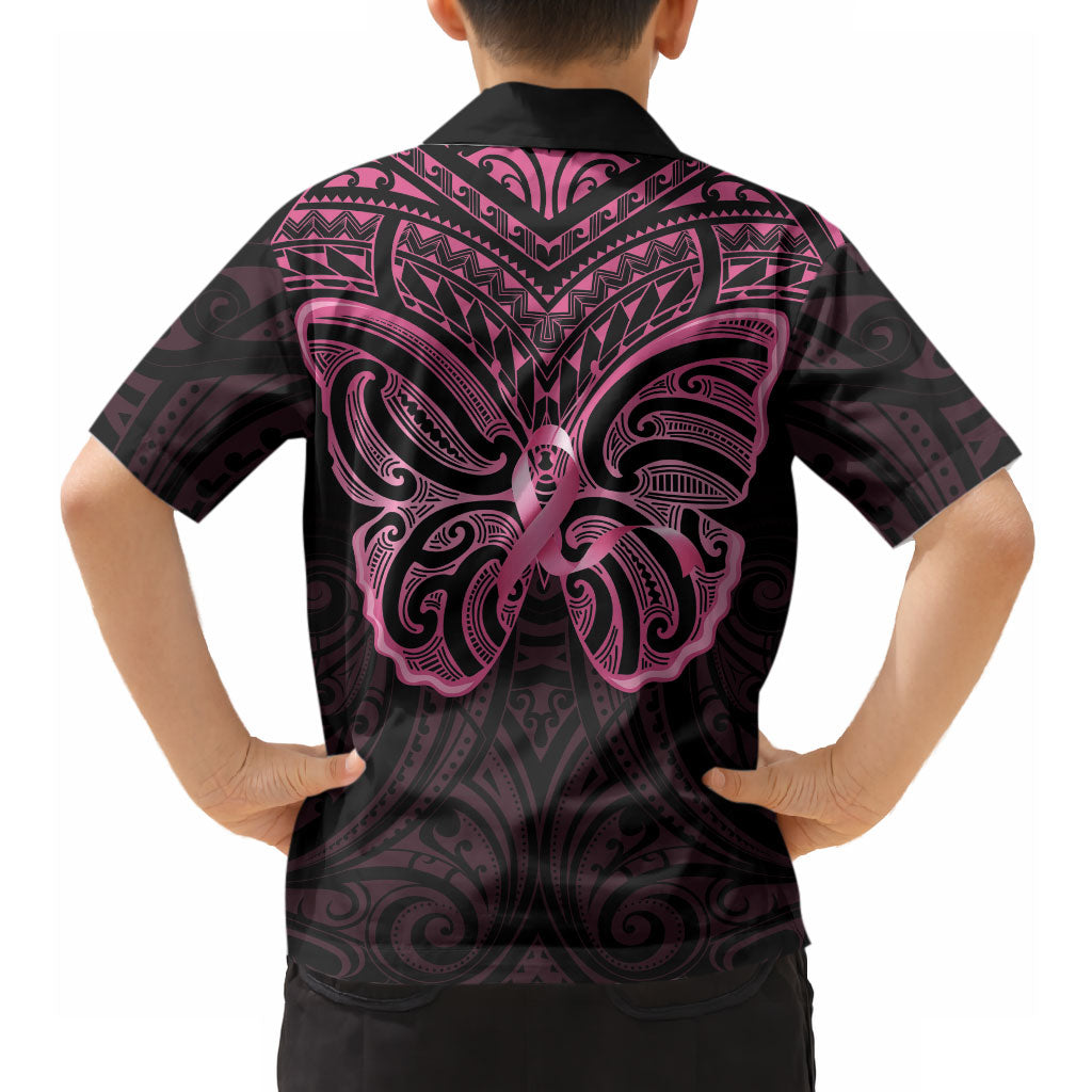 New Zealand Breast Cancer Support Hawaiian Shirt Maori Butterfly Pink Ribbon Black Version
