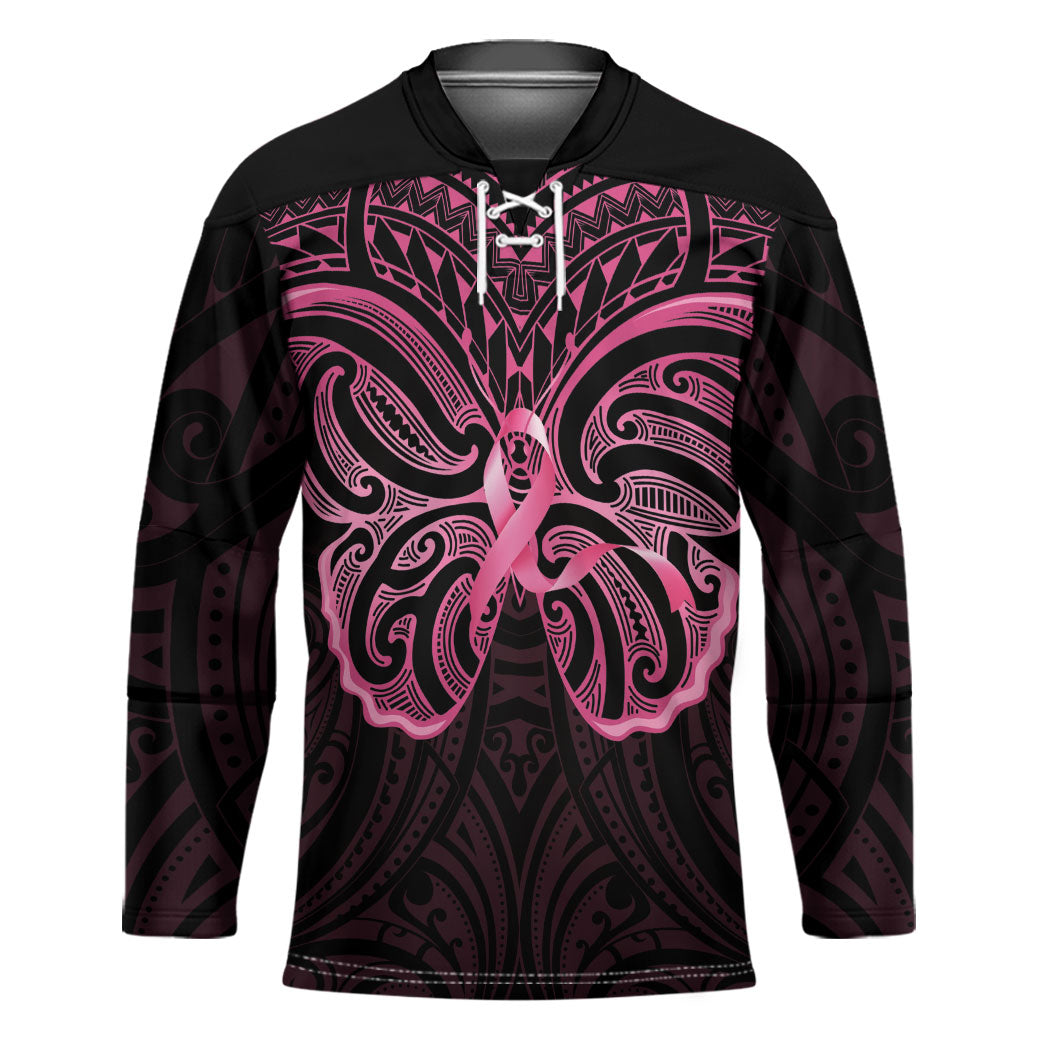 New Zealand Breast Cancer Support Hockey Jersey Maori Butterfly Pink Ribbon Black Version