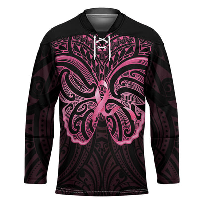 New Zealand Breast Cancer Support Hockey Jersey Maori Butterfly Pink Ribbon Black Version