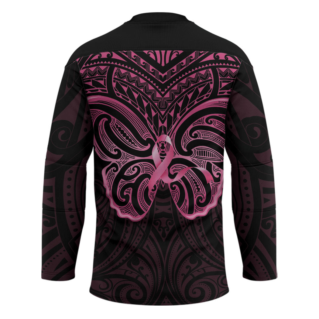 New Zealand Breast Cancer Support Hockey Jersey Maori Butterfly Pink Ribbon Black Version