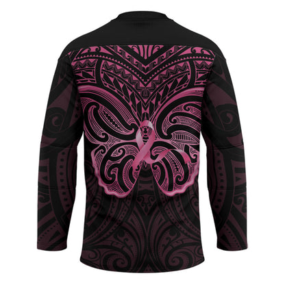 New Zealand Breast Cancer Support Hockey Jersey Maori Butterfly Pink Ribbon Black Version