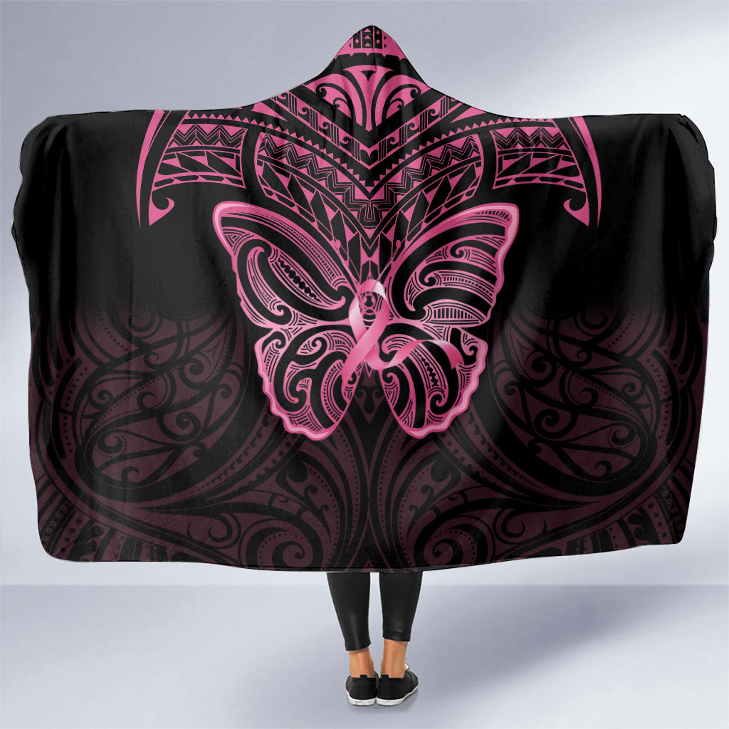 New Zealand Breast Cancer Support Hooded Blanket Maori Butterfly Pink Ribbon Black Version