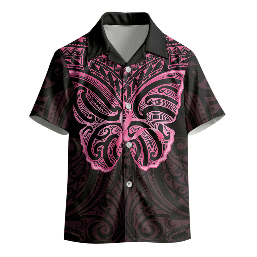 New Zealand Breast Cancer Support Kid Hawaiian Shirt Maori Butterfly Pink Ribbon Black Version