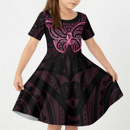 New Zealand Breast Cancer Support Kid Short Sleeve Dress Maori Butterfly Pink Ribbon Black Version