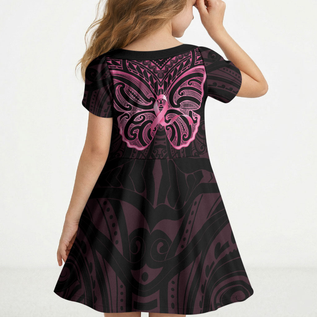 New Zealand Breast Cancer Support Kid Short Sleeve Dress Maori Butterfly Pink Ribbon Black Version