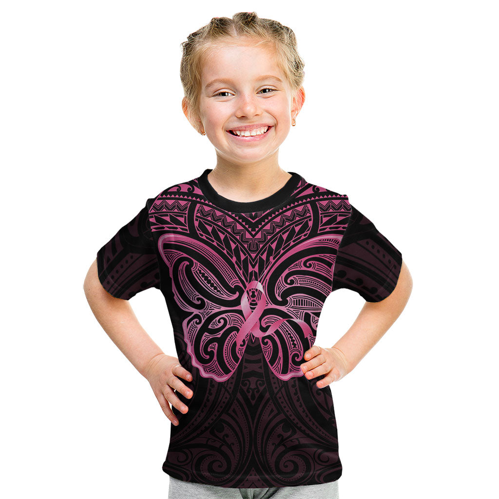 New Zealand Breast Cancer Support Kid T Shirt Maori Butterfly Pink Ribbon Black Version