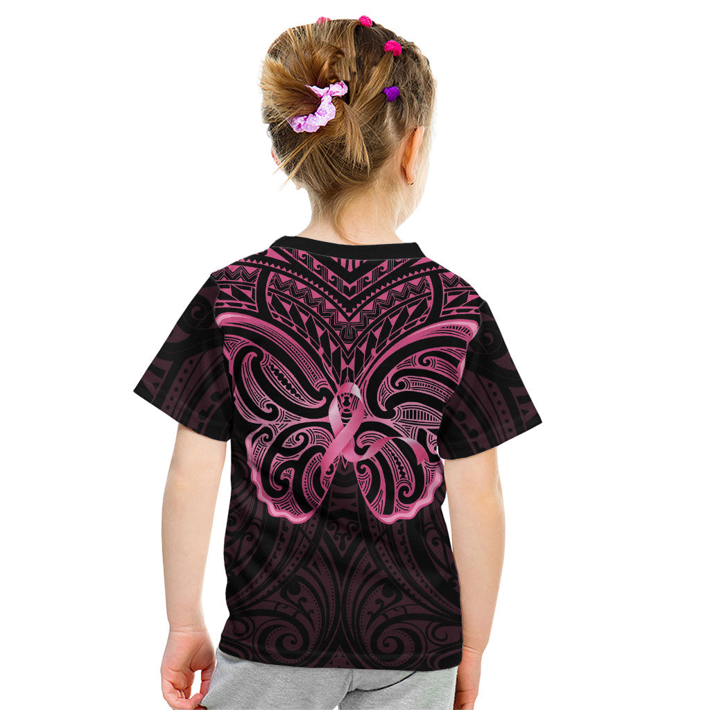 New Zealand Breast Cancer Support Kid T Shirt Maori Butterfly Pink Ribbon Black Version