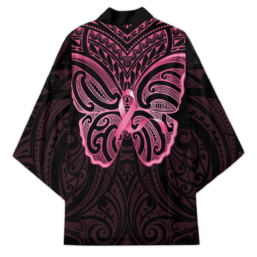 New Zealand Breast Cancer Support Kimono Maori Butterfly Pink Ribbon Black Version