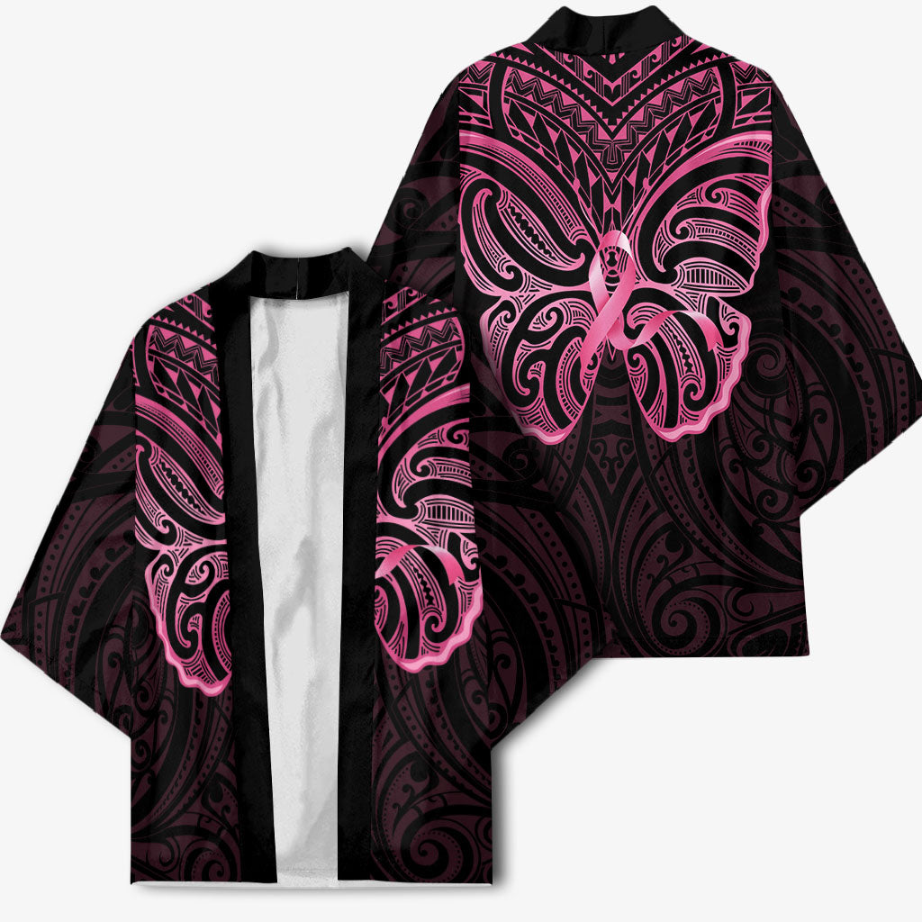 New Zealand Breast Cancer Support Kimono Maori Butterfly Pink Ribbon Black Version