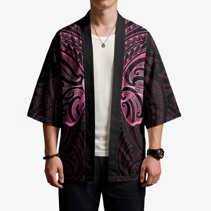 New Zealand Breast Cancer Support Kimono Maori Butterfly Pink Ribbon Black Version