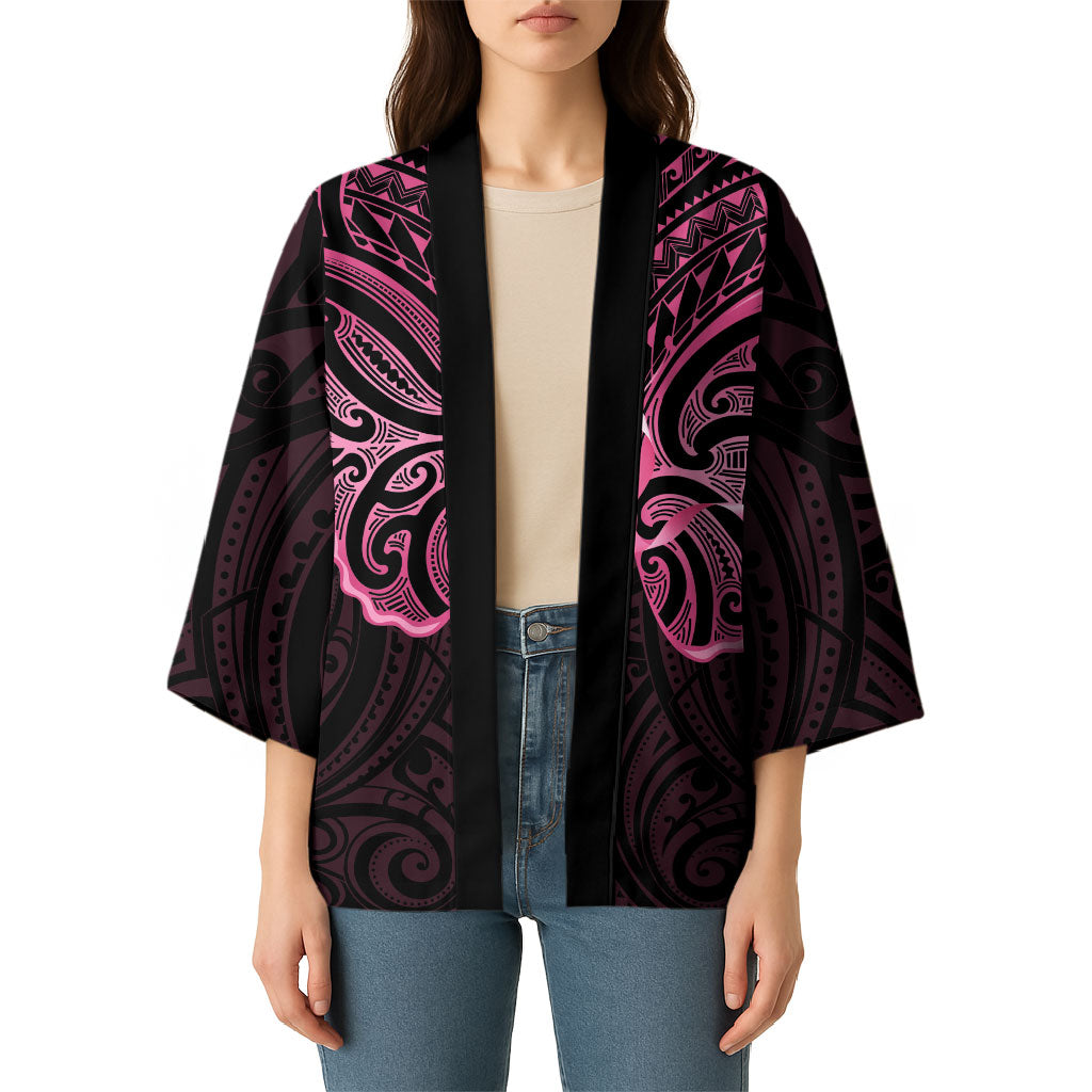 New Zealand Breast Cancer Support Kimono Maori Butterfly Pink Ribbon Black Version