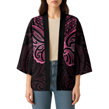 New Zealand Breast Cancer Support Kimono Maori Butterfly Pink Ribbon Black Version