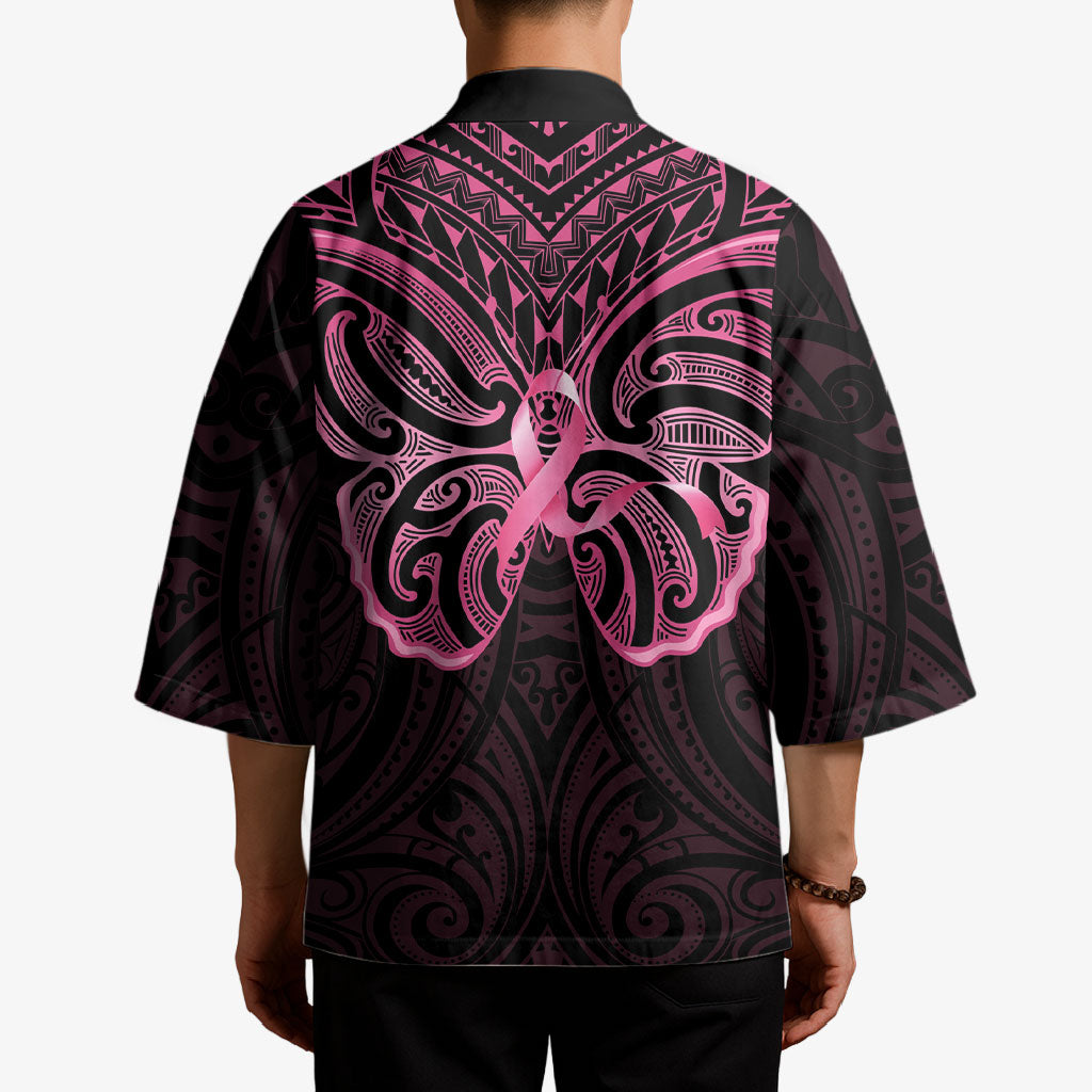 New Zealand Breast Cancer Support Kimono Maori Butterfly Pink Ribbon Black Version