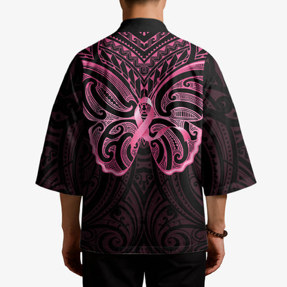 New Zealand Breast Cancer Support Kimono Maori Butterfly Pink Ribbon Black Version