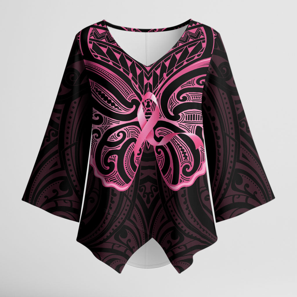 New Zealand Breast Cancer Support Kimono Sleeve Blouse Maori Butterfly Pink Ribbon Black Version