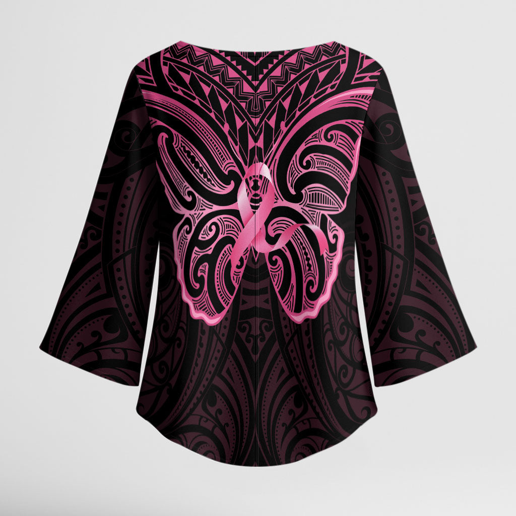 New Zealand Breast Cancer Support Kimono Sleeve Blouse Maori Butterfly Pink Ribbon Black Version