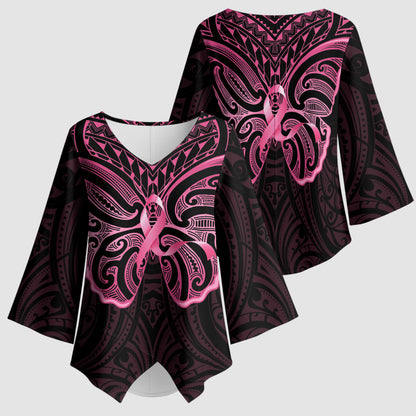 New Zealand Breast Cancer Support Kimono Sleeve Blouse Maori Butterfly Pink Ribbon Black Version