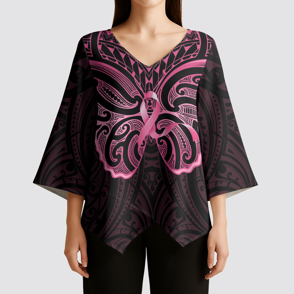 New Zealand Breast Cancer Support Kimono Sleeve Blouse Maori Butterfly Pink Ribbon Black Version