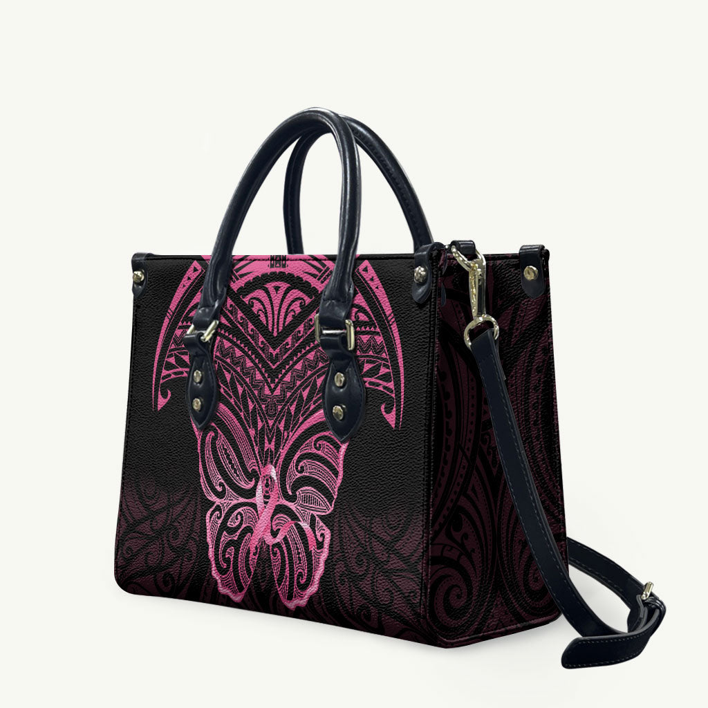 New Zealand Breast Cancer Support Leather Bag Maori Butterfly Pink Ribbon Black Version