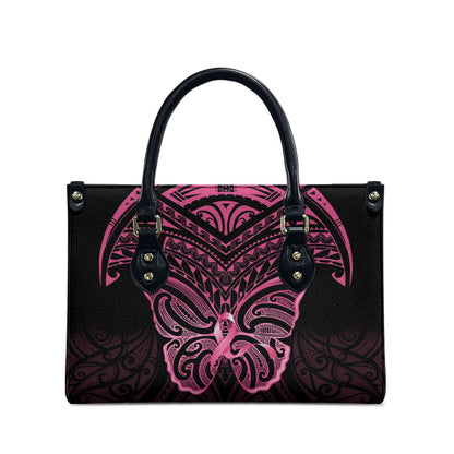New Zealand Breast Cancer Support Leather Bag Maori Butterfly Pink Ribbon Black Version